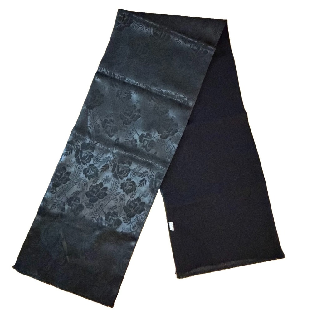 Vintage Isaac Shalom Black Paisley Jacquard Scarf Made in Japan Dark Academia